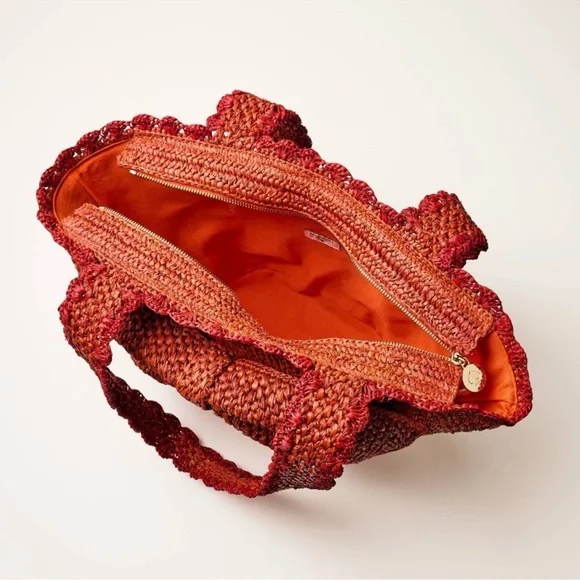 NWT ♠️ Kate Spade Target Raffia Bow Large Tote Bag Red Woven Straw Summer Purse - Picture 9 of 10